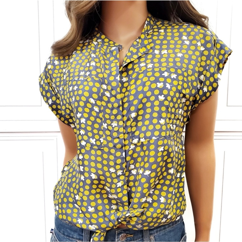 Cabi silk oversized gray polka dot top S
